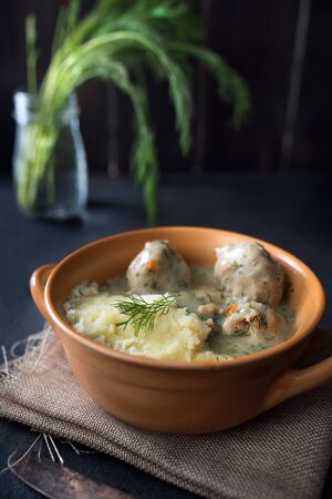 Delicious meatballs with dill sauceの写真素材