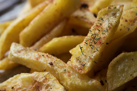 French fries on dark backgroundの写真素材