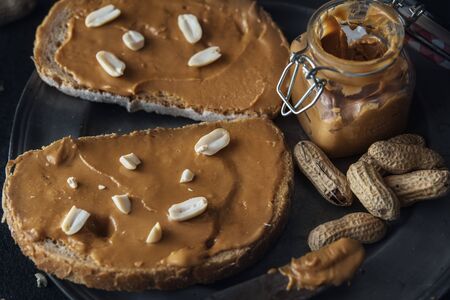 Peanut butter sandwiches food backgroundの写真素材