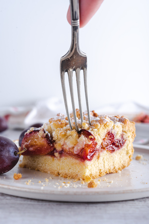 Delicious plum crumble cakeの写真素材