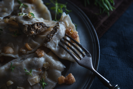 Dumplings with cabbage and mushroomsの写真素材