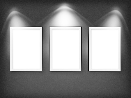 Three empty frames on a wall の写真素材