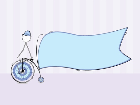 man on an old bike with bannerのイラスト素材
