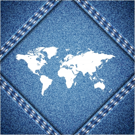World map on jeans background texture. Vector.のイラスト素材