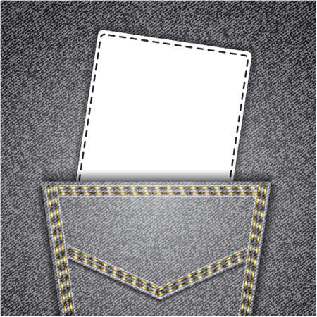 Empty tag. Black back jeans pocket realistic denim textureのイラスト素材