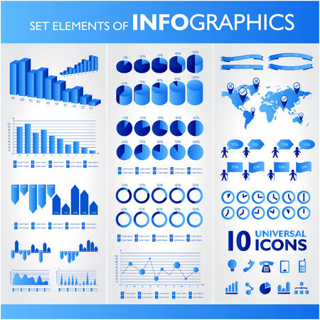Blue infographics. Universal vector icons set. Statistic.のイラスト素材