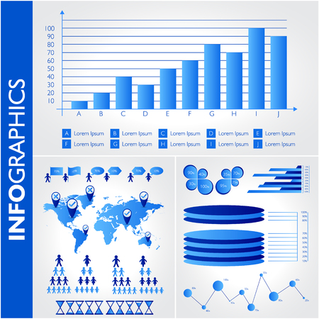 Blue infographics. Universal vector icons set. Statistic.のイラスト素材