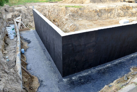 construction of concrete foundation of building for a new houseの写真素材
