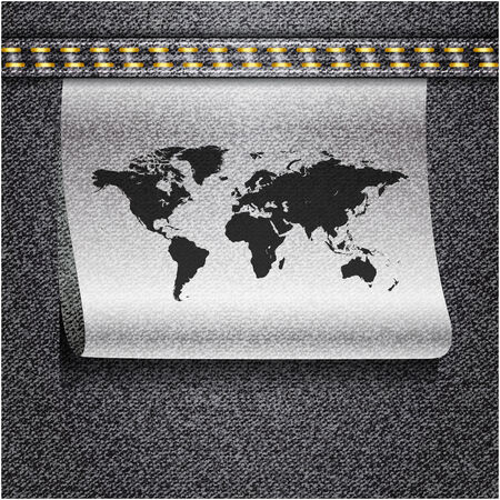World map on jeans background texture. のイラスト素材