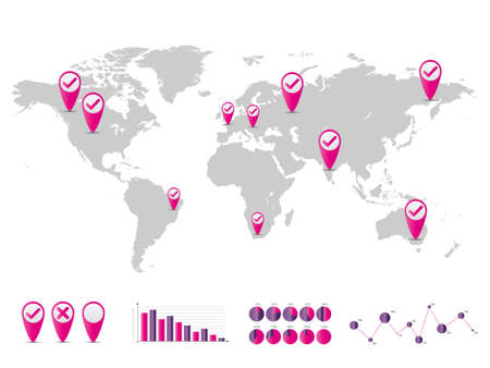 World map and graph bar infographic setのイラスト素材