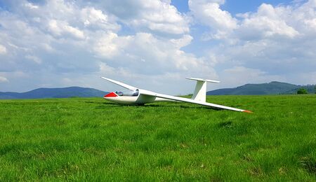 White glider. Sailplane on aeroclub airport.の写真素材