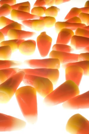 Photo of candy corn shot on white background.