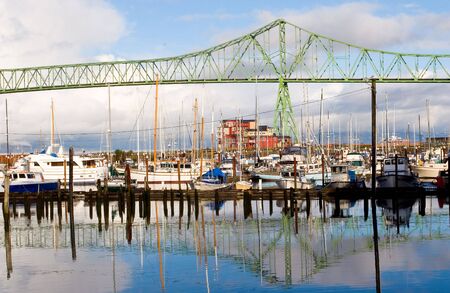 Photo of the Astoria-Megler Briidge that spans the Columbia River  and the West Mooring Basinの写真素材