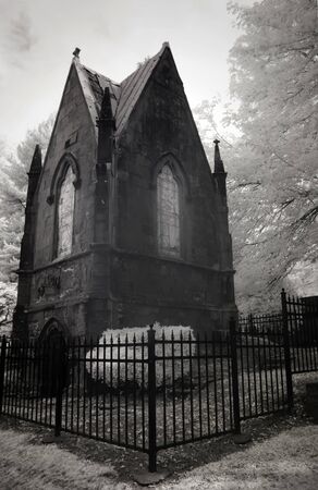 Infrared photo of Lone Fir Cemetery in Portland, Oregon.のeditorial素材