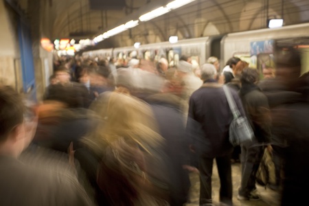 A busy subway station in Rome, Italy at rush hour.