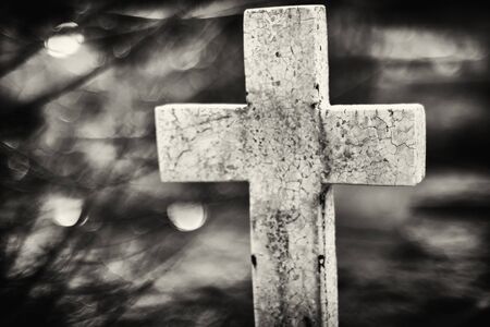 Weathered cross in the Catholic cemetery in Silver City, New Mexico. 