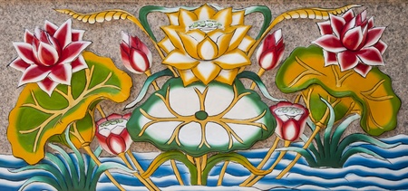 Wall sculpture of a lotus のeditorial素材