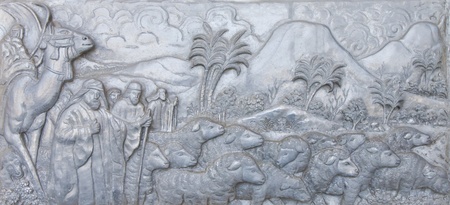 Door sculpture  About the history  Of the Christian faith の写真素材