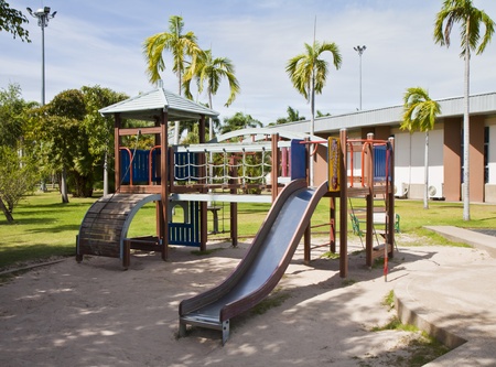 Playground is located in a park near the city 