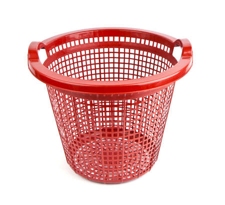 red color plastic basket on white background の写真素材
