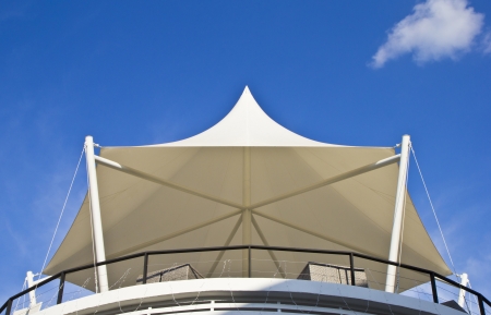 Canvas roof hexagon shape, on blue sky background 
