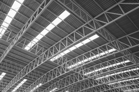 Large steel roof, view from bottom to top.の写真素材