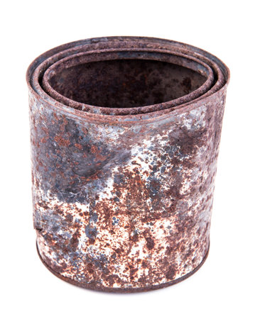 Old paint cans on white background