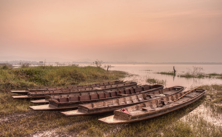Rowing Boats on Bangpra Lake in Thailand. (HDR Style)の写真素材