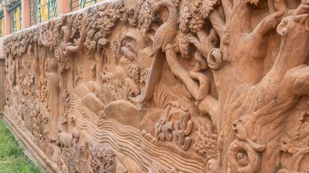 Beautifully made historical scenic craft in Mahabodhi temple, Bodhgaya, Bihar, India.の写真素材