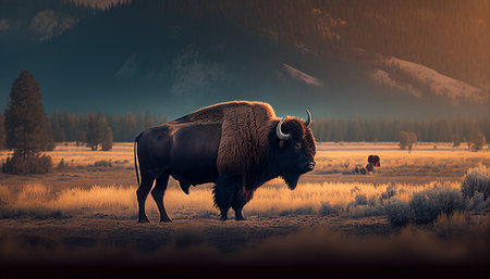 Bison in Yellowstone National Park, Wyoming, United States of Americaの素材