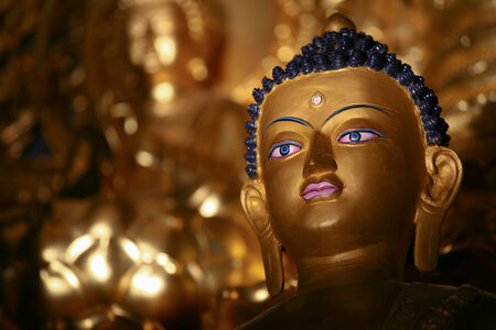 Buddha figure in a Buddhism temple in Ladakh, India.の写真素材