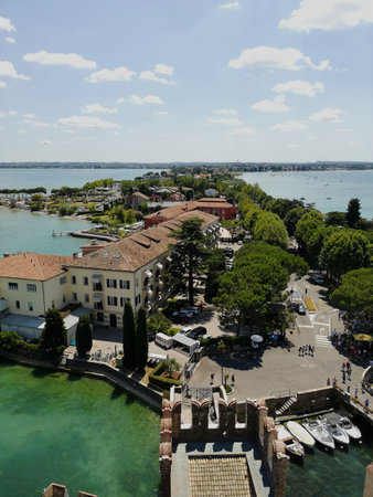 Aerial View of Sirmione with Lake Gardaの写真素材