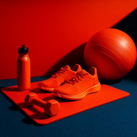 Orange Sports Equipment With Yoga Mat And Ball 021125の素材