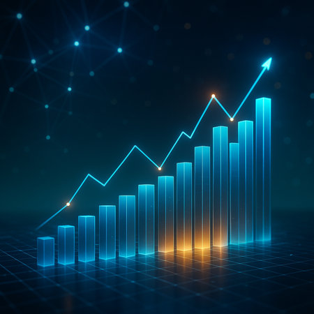 Neon Blue Growth Curve On Dark Fintech Scene 021125の素材