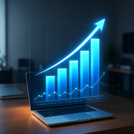 Holographic Growth Chart On Laptop Screen 021125の素材