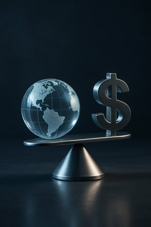 Silver Scales With Currency Symbols On Table 021125の素材