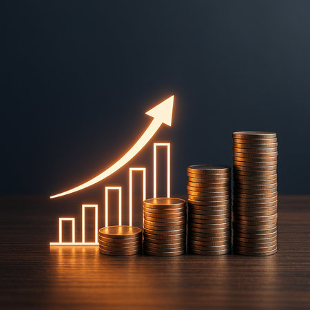 Stacked Coins With Glowing Upward Arrows 021125の素材