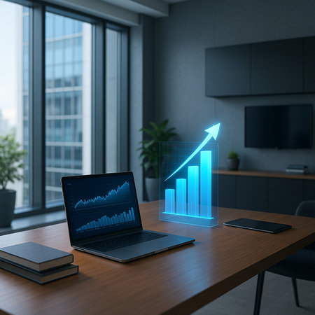 City Office Laptop With Neon Bar Growth 021125の素材