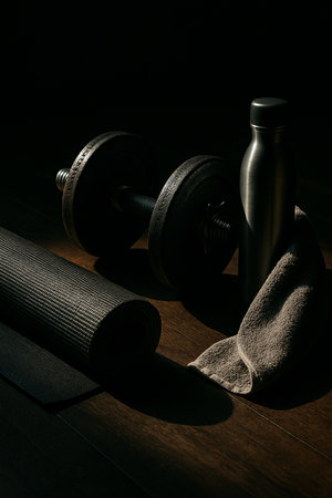 Closeup Of Weights In Dim Light Gym 021125の素材