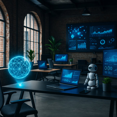 Futuristic Data Room With Ai Globe And Displays 021125の素材