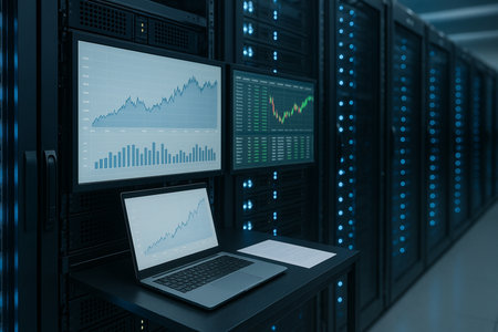 Server Room With Monitor Showing Trading Chart 021125の素材