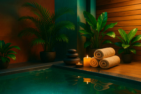 Spa Vibes With Poolside Towels And Plants 021125の素材