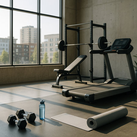 Modern Home Gym With Treadmill And Weights 021125の素材