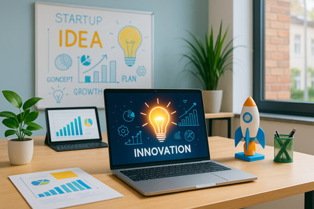 Innovation Board With Laptop And Lightbulb 021125の素材