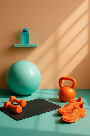 Bright Home Gym With Kettlebell And Ball 021125の素材