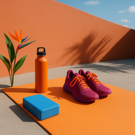 Outdoor Fitness Setup With Orange Shoes 021125の素材