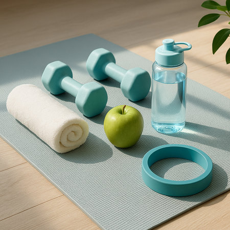 Fresh Fitness Gear On Light Blue Mat 021125の素材