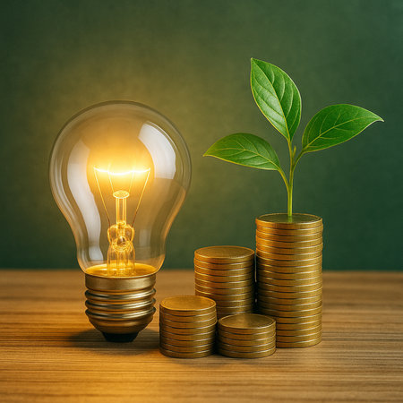 Lightbulb With Coin Stacks Green Sprouts Growth 021125の素材