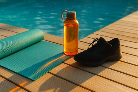 Yoga Mat And Water Bottle By Poolside 021125の素材