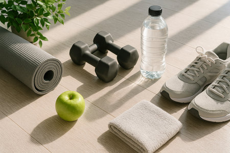 Neat Flatlay With Mat Towel And Shoes 021125の素材